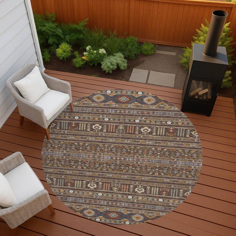 Machine Washable Indoor/ Outdoor Boho Moroccan Chantille Rug - Chocolate - 8' x 8'