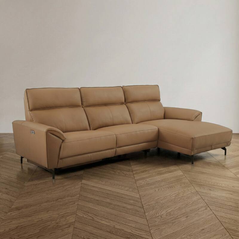 Furniture of America Fynae Modern Leather L-Shaped Sectional Recliner with Chaise and USB Ports - Light Brown - Right Facing