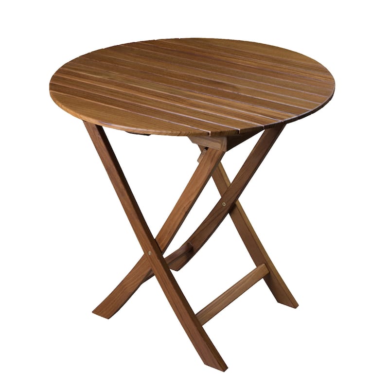 HomeRoots 30" Brown Rounded Solid Wood Folding Outdoor Side Table