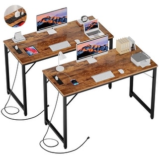 47 Inch Computer Desk with Magic Power Outlets, Modern Office Desk with ...