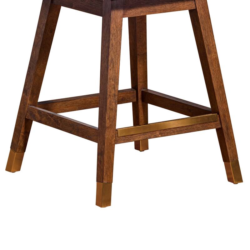 Tynn Swivel Counter Stool Chair, Taupe Gray Wingback, Brown Rubberwood