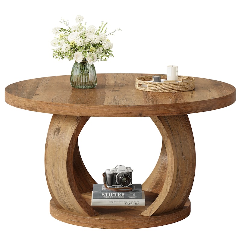 31.5-Inch Round Coffee Table, 2-Tier Circle Center Table