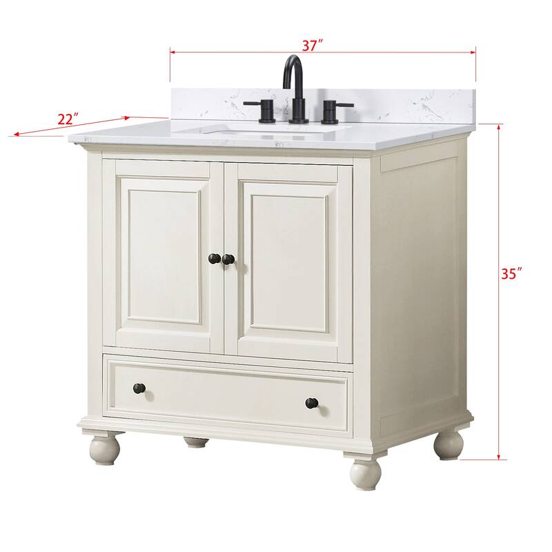 Thompson 36 in. Single Sink Bathroom Vanity with Engineered Stone Top - 37"W x 22"D x 35"H