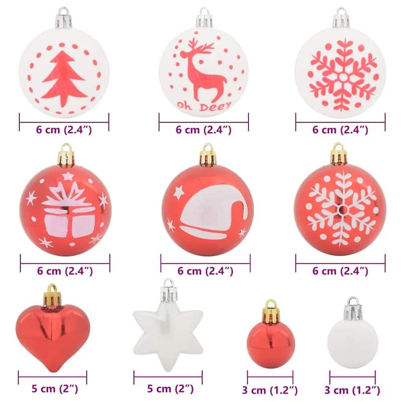 vidaXL Christmas Bauble Set 40 pcs Red and White - 2.4 x 2.4 x 2.4