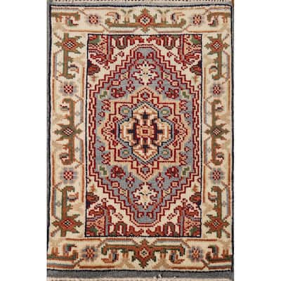 Geometric Blue Heriz Serapi Rug Handmade Oriental Wool Carpet - 2'0" x 3'0"