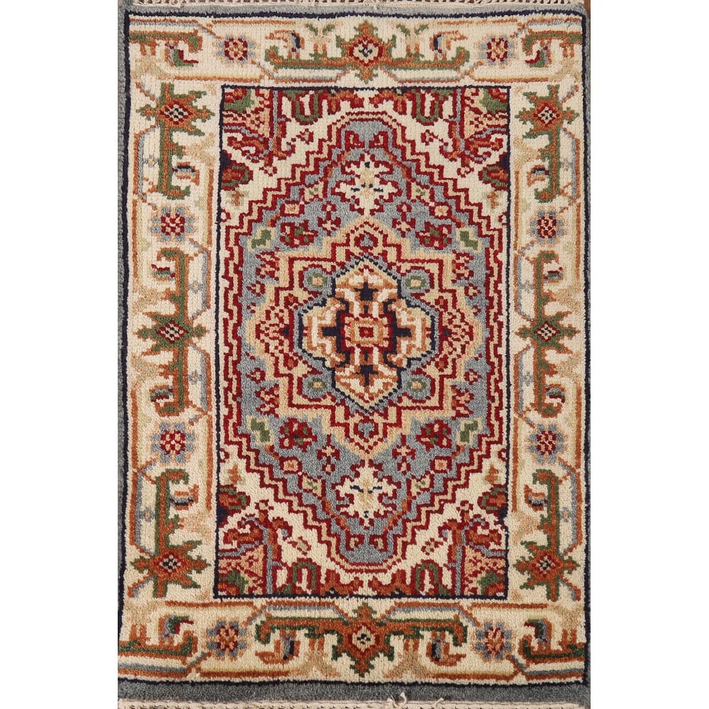 Hand Knotted Oriental 100% Wool Carpet Traditional Medallion Navy Blue & Blues Heriz (serapi) Area Rug - 3' 0'' X 2' 0''