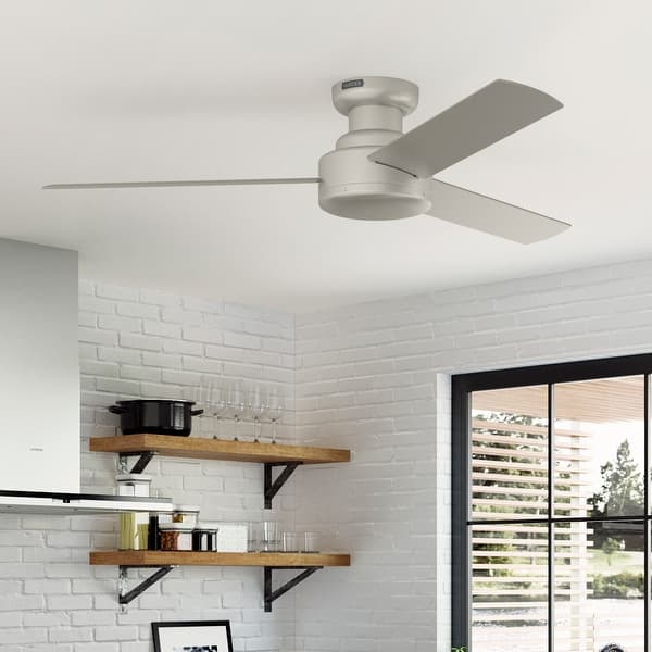 slide 2 of 15, Hunter Presto Flush Mount Ceiling Fan w/ Wall Control - Contemporary, Industrial, Scandinavian - LOW PROFILE! 52" - Matte Nickel