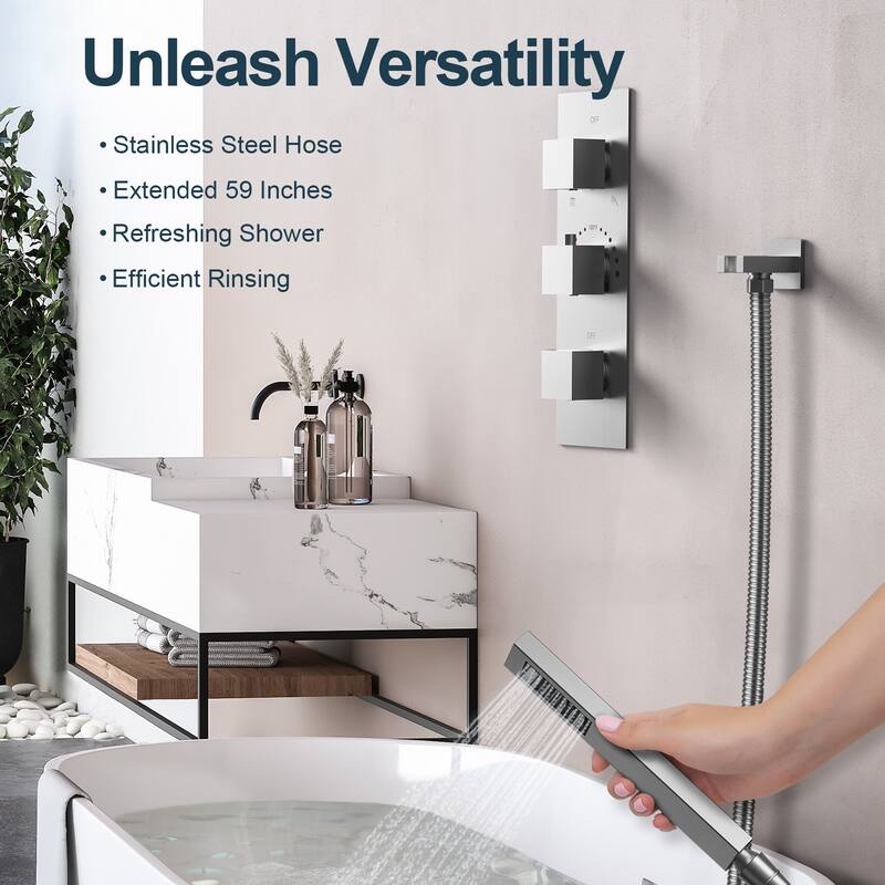 GRANDJOY 12" Ceiling-Mount Shower System Rainfall Shower Head with Anti-Scald Valve