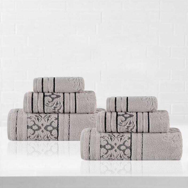 Superior Sadie Zero Twist Cotton 6 Piece Jacquard Towel Set - Platinum