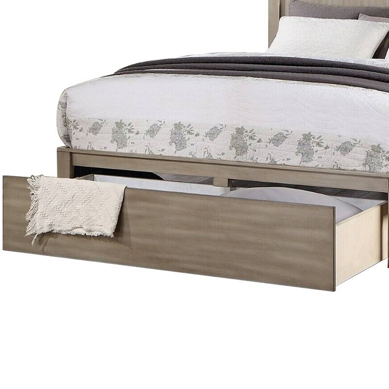 Kali Platform King Size Bed, Panel Design, Large Storage Drawer, Light Tan
