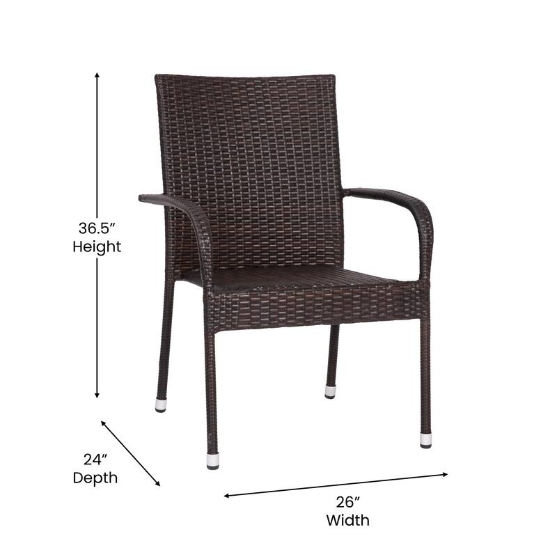 Indoor/Outdoor Stacking Steel Framed Wicker Dining Armchairs - 2 Pack