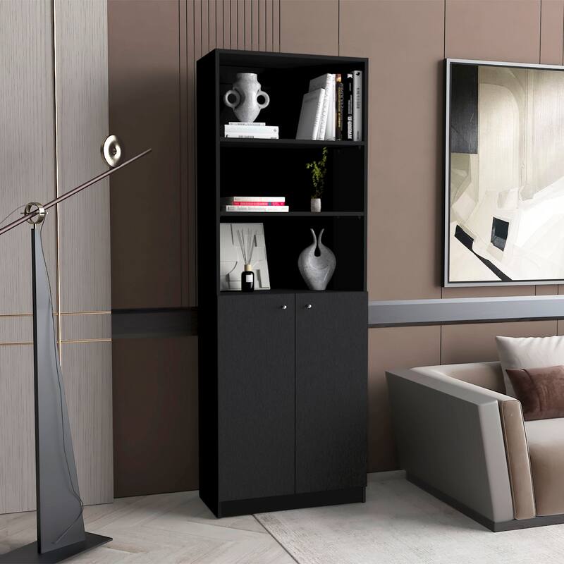 FM FURNITURE Sutton 2-Door Bookcase - Black