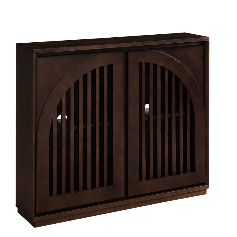 Mid Century Modern Fluted Sideboard Cabinet with 2 Outlet Holes, Buffet Cabinet with Storage, Narrow Side Cabinet