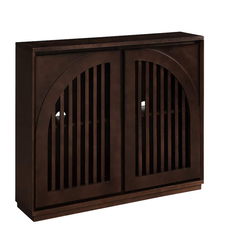 Small Sideboard Cabinet, Mid-Century Modern Openwork Door Sideboard with Storage, Narrow Sideboard for Living Room, Coffee Bar
