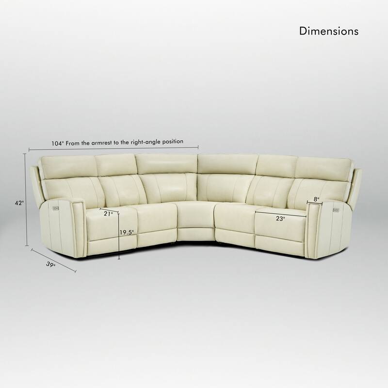 104" W 3-Color Genuine Leather Power Reclining sectional sofa With Zero Gravity, USB&USB-C Ports, 2 Stationary Armlesschairs