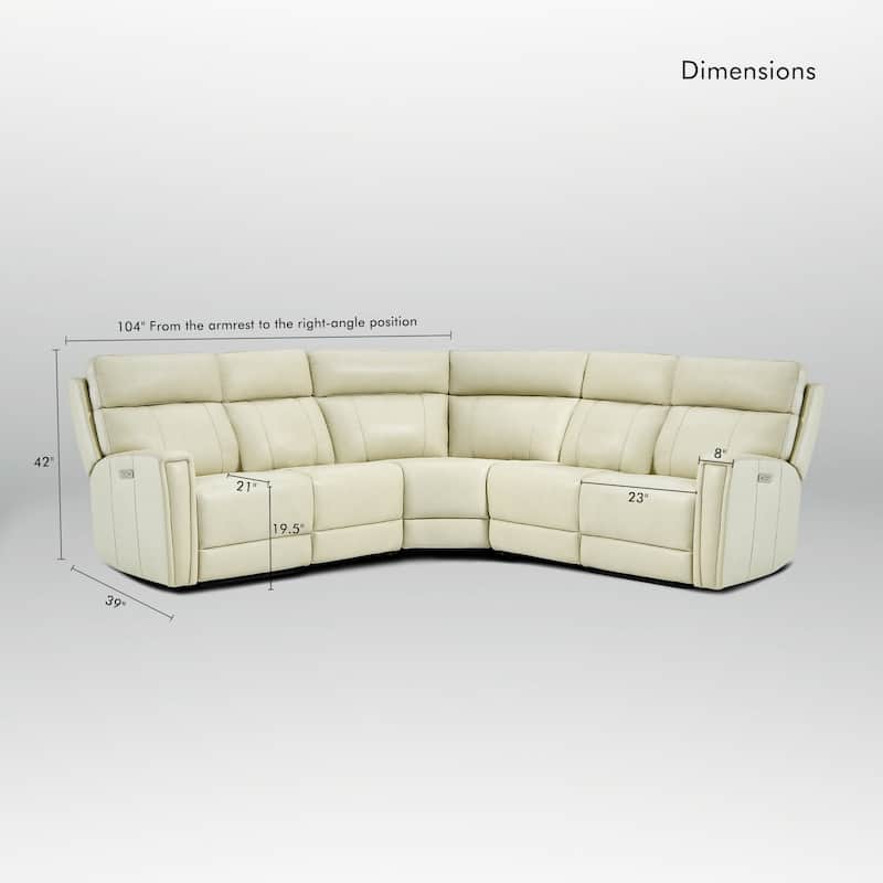 Genuine Leather Power Recliner Sectional Sofa with Ajustable Headrest, Dual Power, USB&USB-C Port