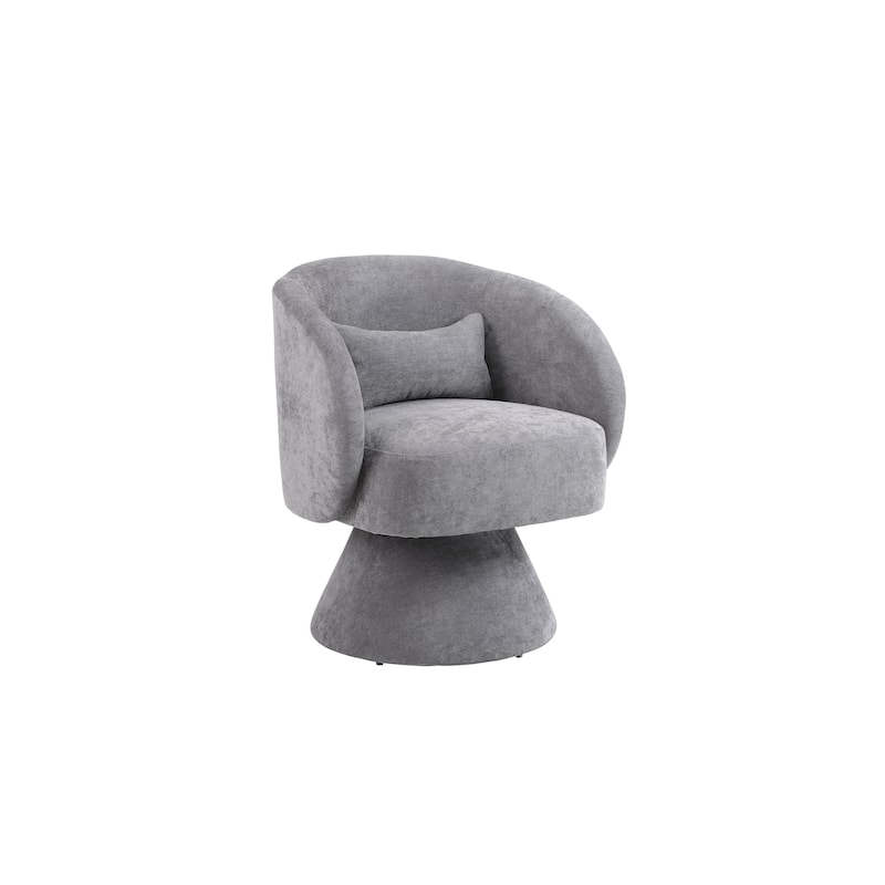 Swivel Round Barrel Chair in Fabric with Curved Backrest and Thick Padded Seat