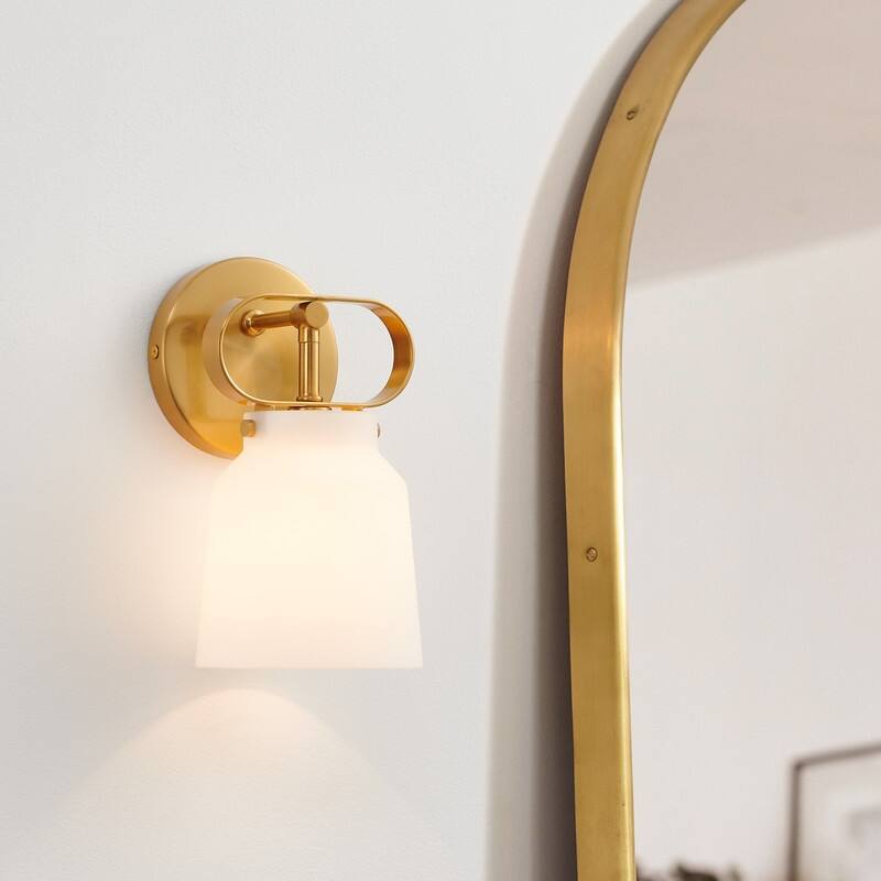 KAWOTI H9.3" Brushed Gold Wall Sconce with Matte White Glass Shade - W5.2" * E6" * H9.4" - W5.2" * E6" * H9.4"