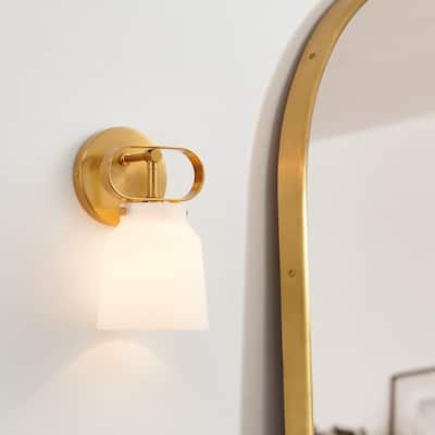 KAWOTI H9.3" Brushed Gold Wall Sconce with Matte White Glass Shade - W5.2" * E6" * H9.4"