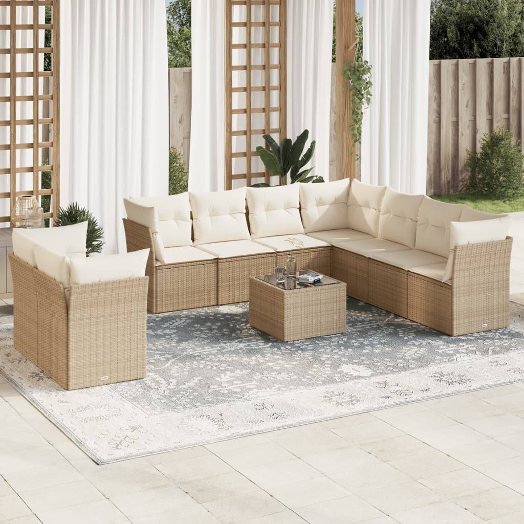 vidaXL Garden Sofa Set Beige PE rattan, tempered glass, fabric - 21.7 x 21.7 x 14.6