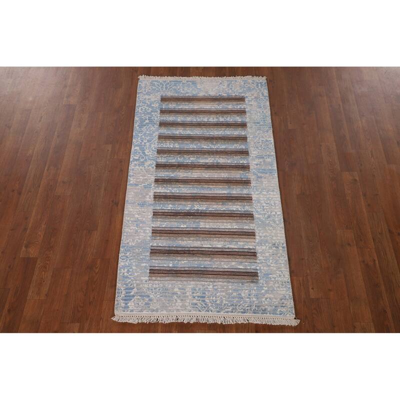 Multi-Color Striped Abstract Modern Accent Rug Handmade Wool Carpet - 2'8"x 4'10"