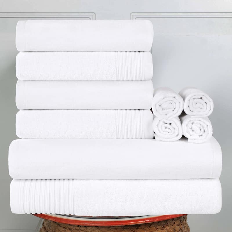 Superior Cotton Quick-Drying Solid and Marble 10 Piece Towel Set - White
