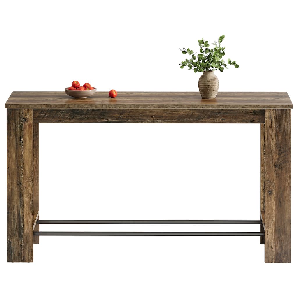 63'' High Top Bar Table, Counter Height Pub Table with Metal Footrests