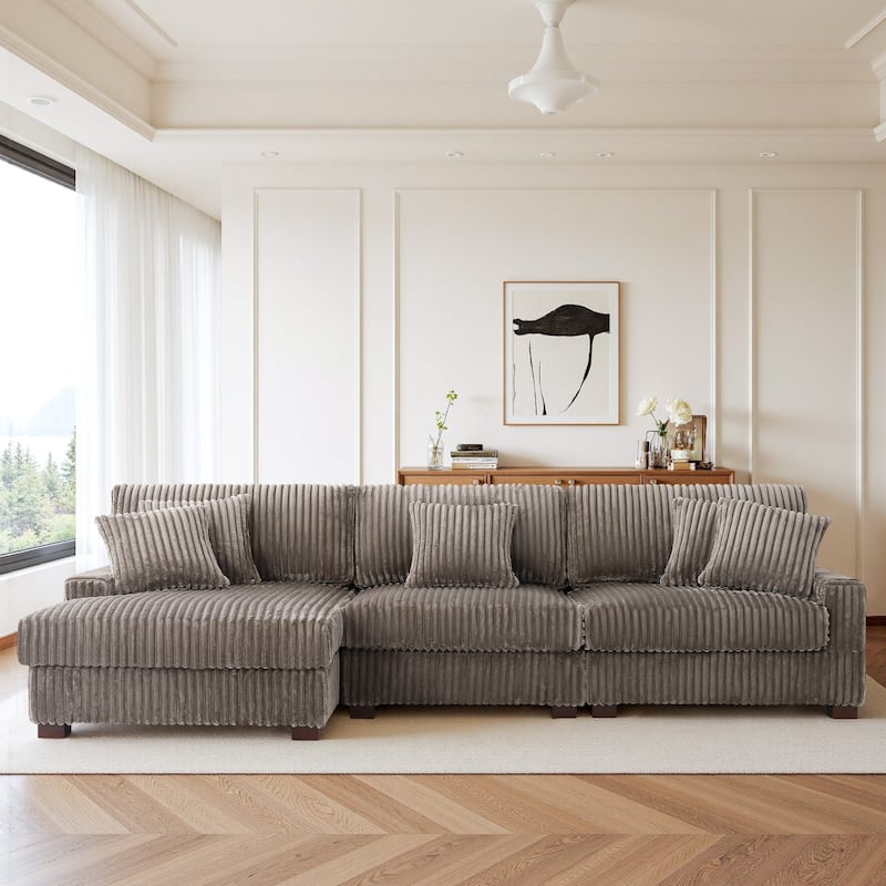 118.3" W Plush Corduroy Square Arm Upholstered Sectional Modular Sofa