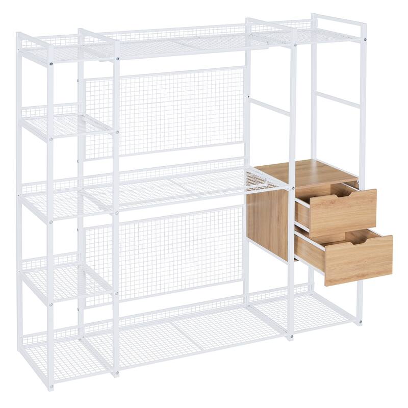Open-Style Wardrobe with Hanging Rails, Shelves and Drawers - N/A