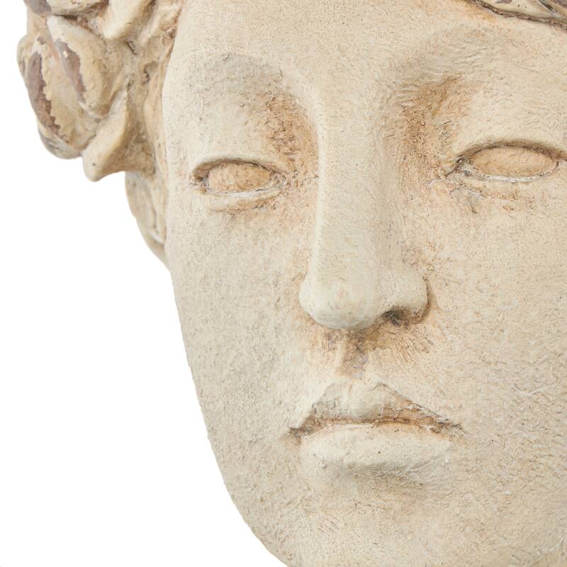 Cream Magnesium Oxide Distressed Antique Greek Bust Woman Indoor Outdoor Planter with Floral Accents