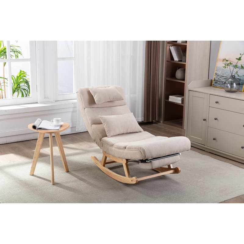 Polyester Upholstered living Room Rocking Chair With Wood Base And Two Pillows