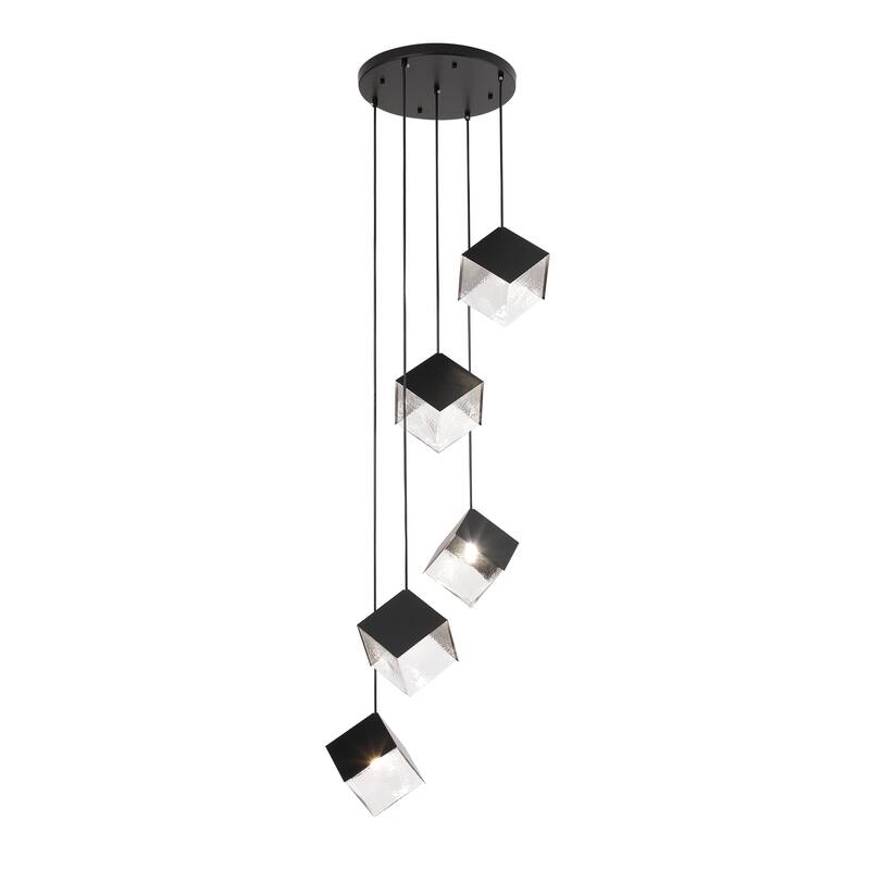 Ice Cube Pendant Lights Cluster Stairway Multi 5-Light Pyrite Chandelier - N/A