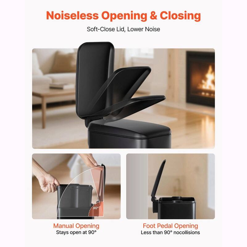6L Slim Trash Can with Step Pedal, Soft-Close Lid, and Removable Inner Bin