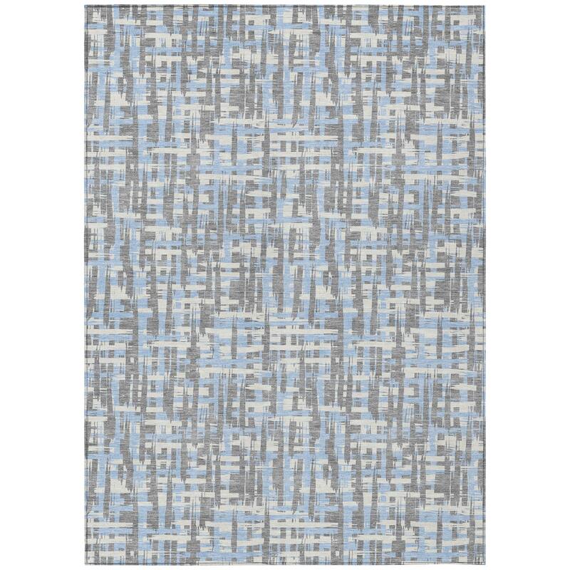 Machine Washable Indoor/ Outdoor Modern Crosshatch Chantille Rug - Silver - 9' x 12'