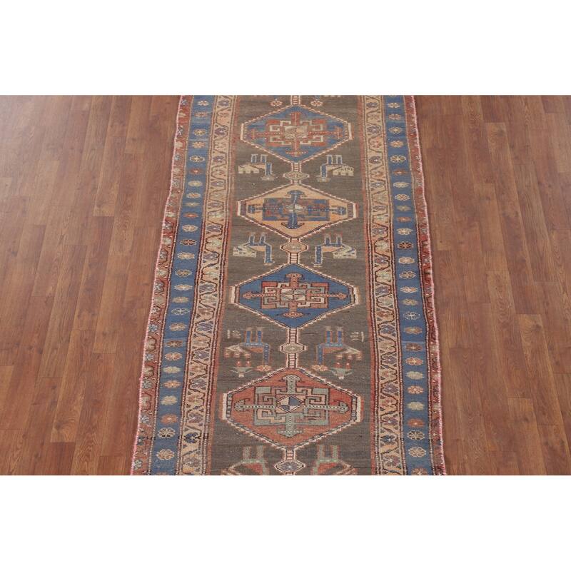 Tribal Ardebil Persian Vintage Runner Rug Handmade Wool Carpet - 3'3"x 11'1"