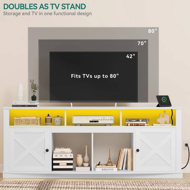 Farmhouse TV Stand with Barn Doors & Cabinets for TVS Up to 80" - 73 inches