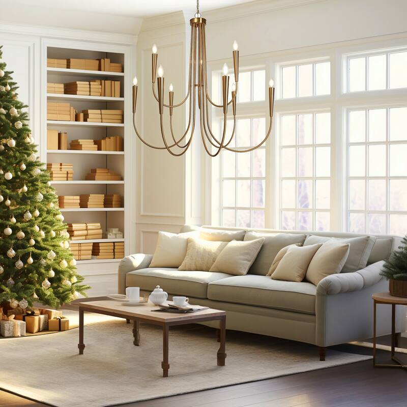 Modern Gold 9-Light Large Classic Candle Chandelier for Dining Living Room Hallway - Deep Gold - W41.2"*H40.1"