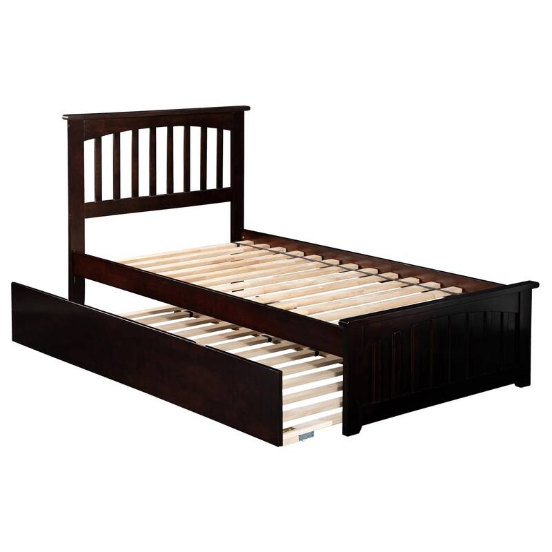 Antique Platform Bed Twin Trundle - Hardwood Bed Frame with Footboard - Elegant Bedroom Furniture