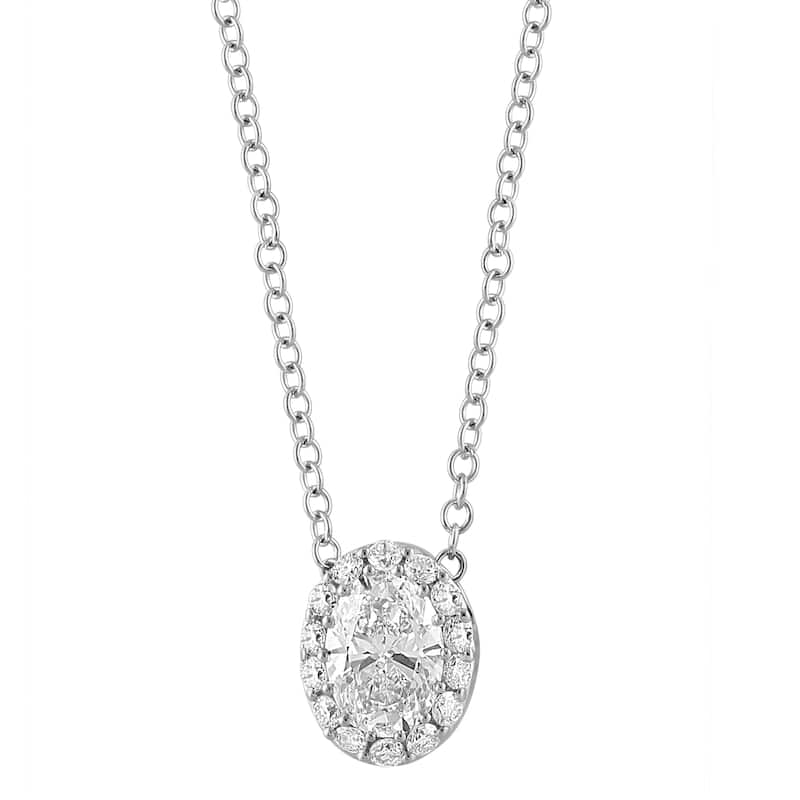EFFY 14k White Gold Lab Grown Diamond Oval Pendant Necklace