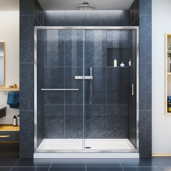 AZDHOME 56-60 In. W X 74 In. H Frameless Sliding Glass Shower Door In Matte Black Finish With 5/16 In. (8mm) Clear Glass LONY6074S06CMB