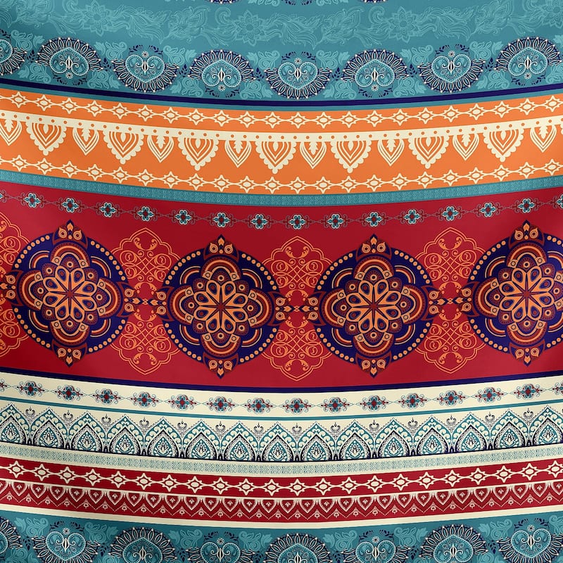 Sweet Jojo Designs Boho Chic Mandala Pillow Shams 2 Pack Set - Red Blue Orange Bohemian Colorful Vintage Retro Patterned Tribal