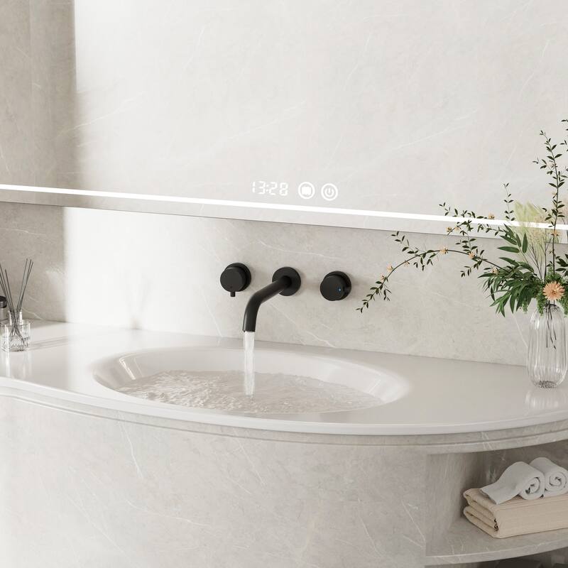 Modland Wall Mounted 3-Hole Bathroom Sink Faucet Widespread with 2 Handles