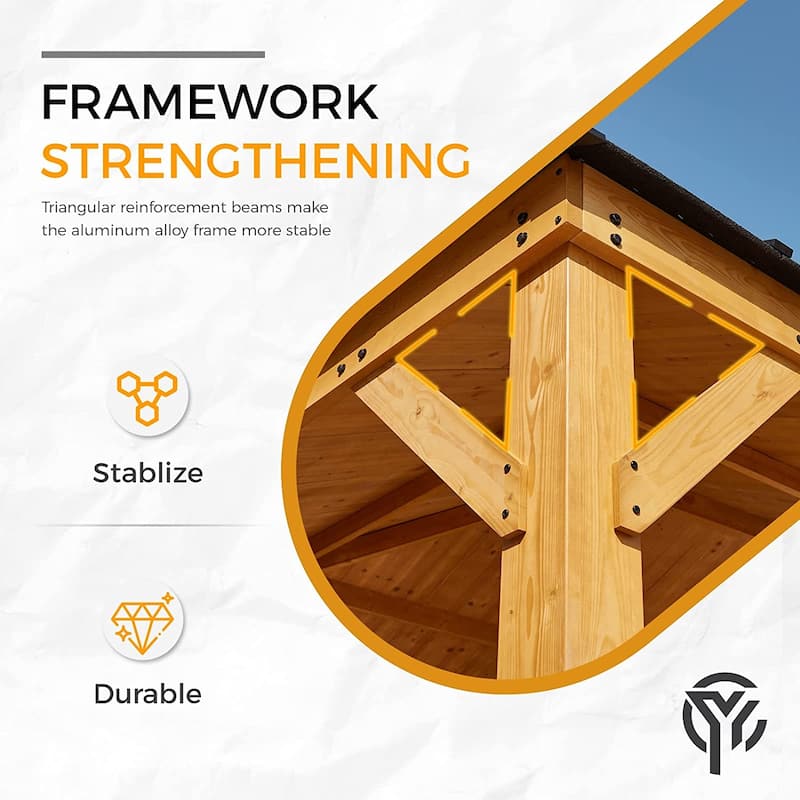 Hardtop Wood Gazebo for Patio, Outdoor Cedar/Spruce Pergola with Metal or Asphalt Roof, All-Weather Backyard Shelter