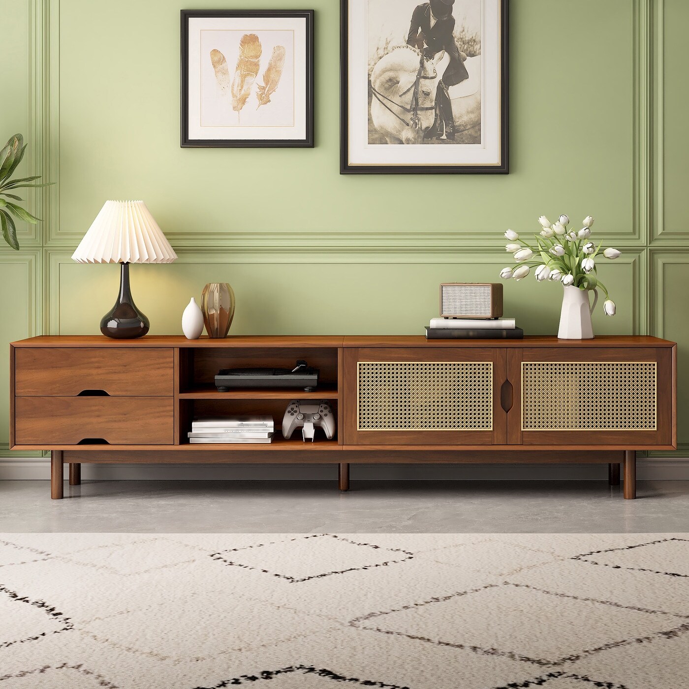 78.7" Modern TV Stand with Rattan Front Panels for TVs up to 85 in - 8' x 10'