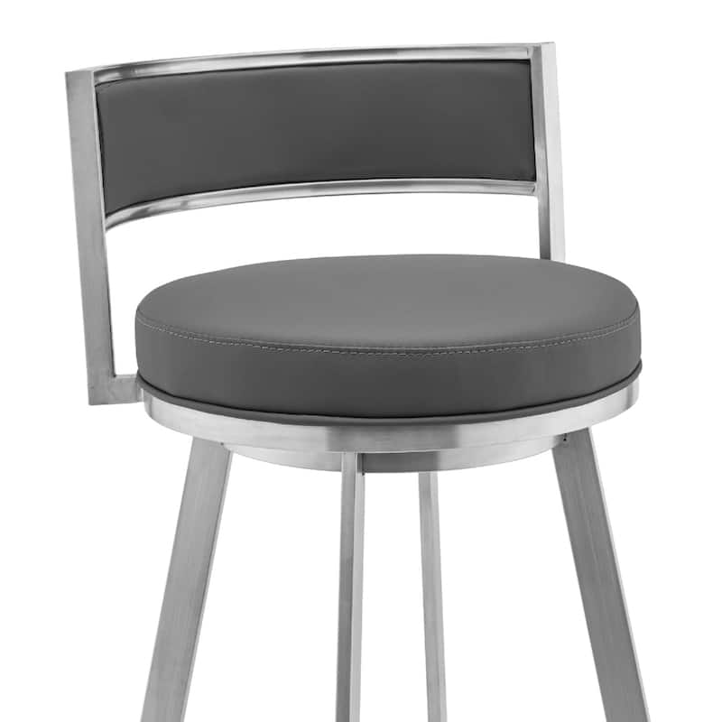 Grey Faux Leather Swivel Counter Bar Chair with Arms and Footrest - 20” x 20” x 34” (D x W x H)