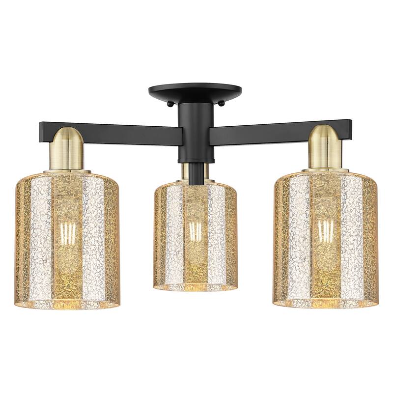 Innovations Lighting 716-3F-11-23 Cobbleskill Semi-Flush Cobbleskill 3 - Black Antique Brass / Mercury