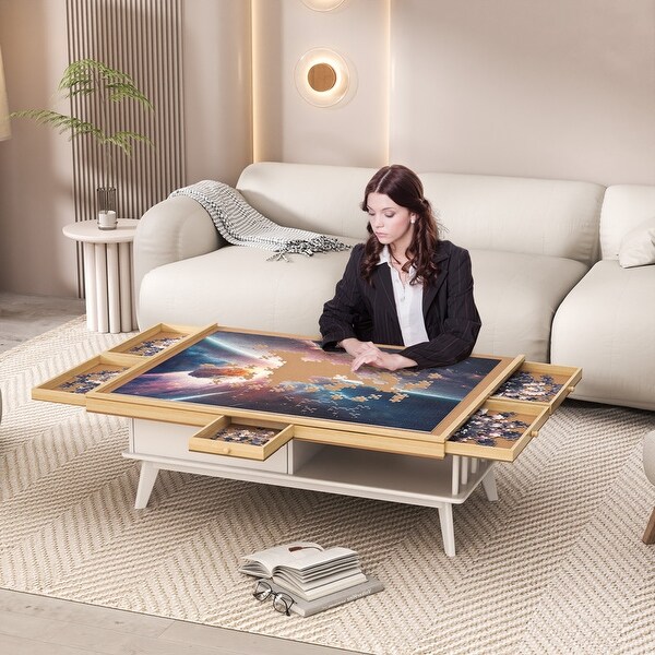 Hansabenne 1000/1500 Pcs Wooden Jigsaw Puzzle Board with 6 Drawers