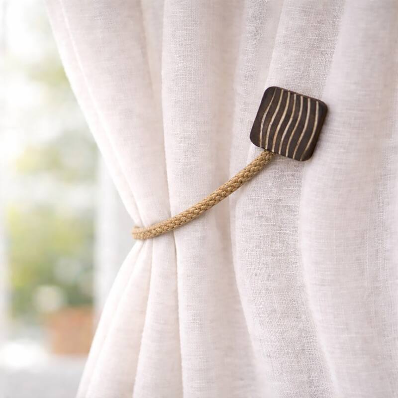 Magnetic Curtain Tiebacks 17 in Wood Rope - 1 Tieback - Brown