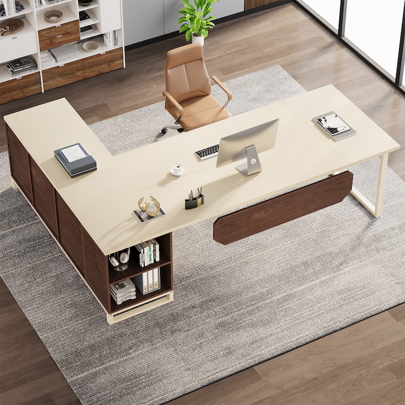 70.8" Executive Desk with 55" File Cabinet, Modern L Shaped Computer Desk with Storage Shelves and Cabinet