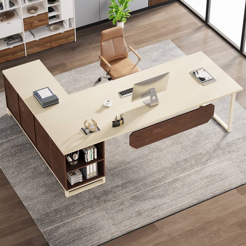 Executive Desk and File Storage Cabinet Set, L-Shaped Computer Desk for Home Office